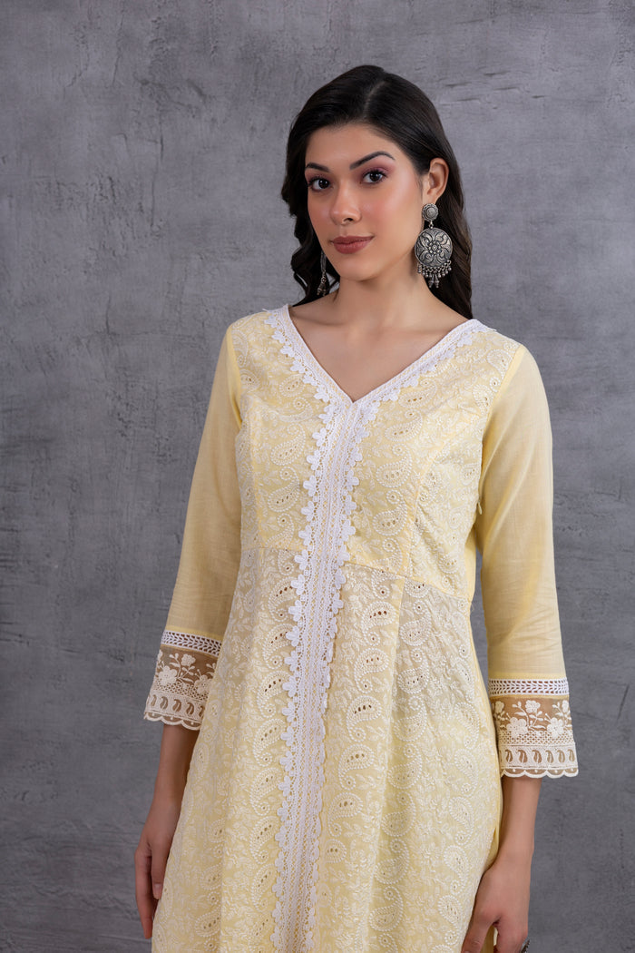 Lemon Lucknowi Chikankari Kurta