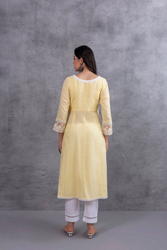 Lemon Lucknowi Chikankari Kurta