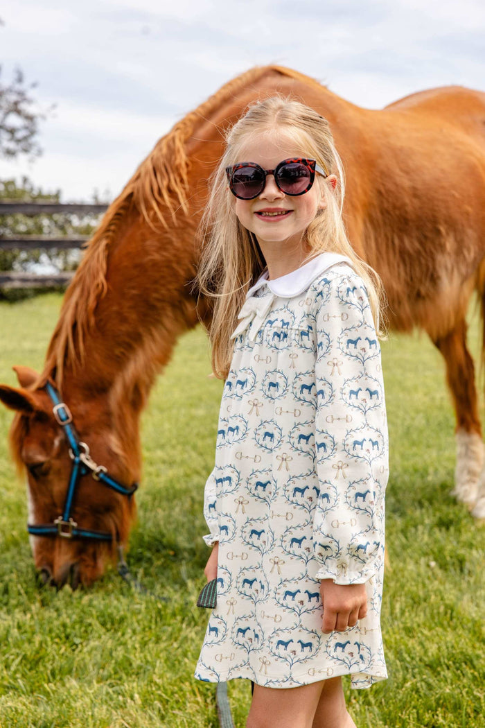 Long Sleeve Banks Bow Dress Pima Horse Bits and Bows Worth Ave White