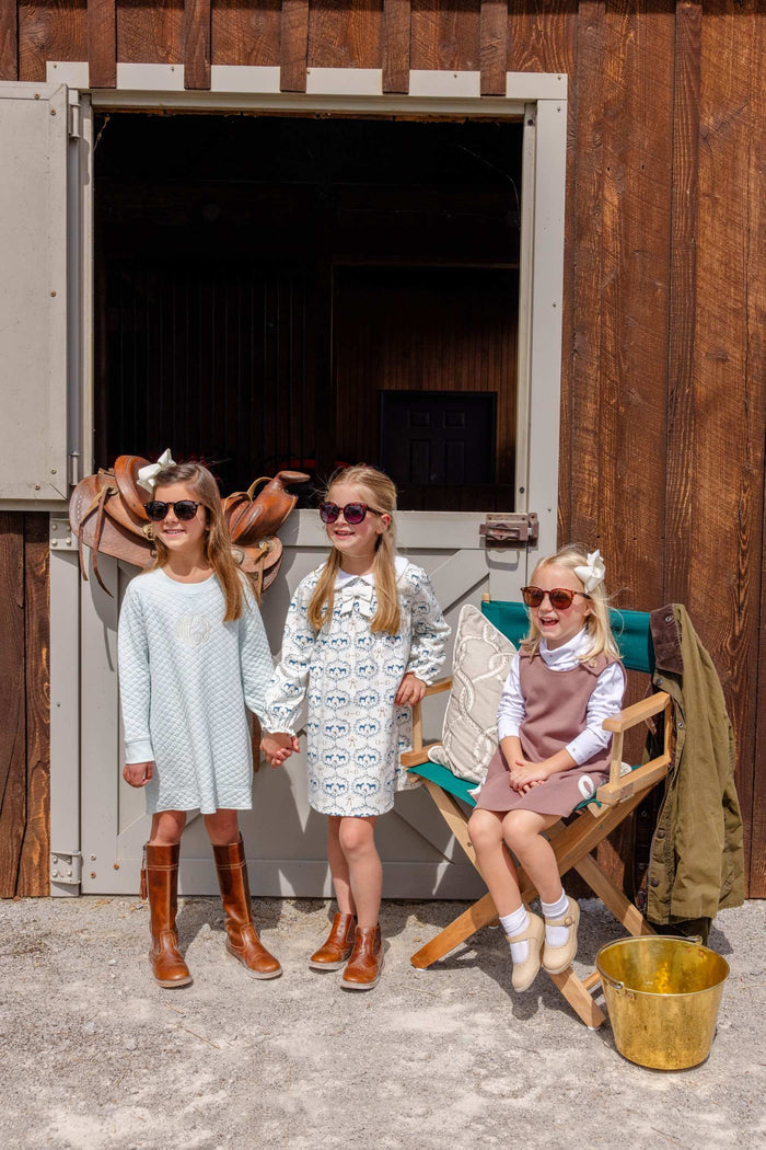 Long Sleeve Banks Bow Dress Pima Horse Bits and Bows Worth Ave White