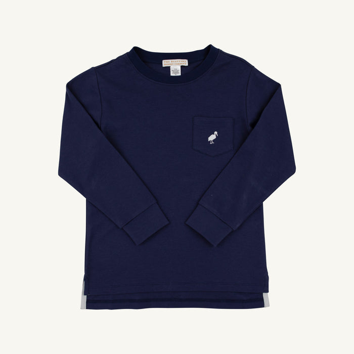 Long Sleeve Carter Crew Neck Nantucket Navy Worth Avenue White