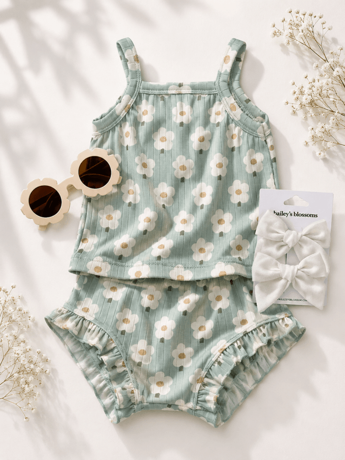 Luna Top & Bloomer Set - Green Daisy product_type - Bailey's Blossoms