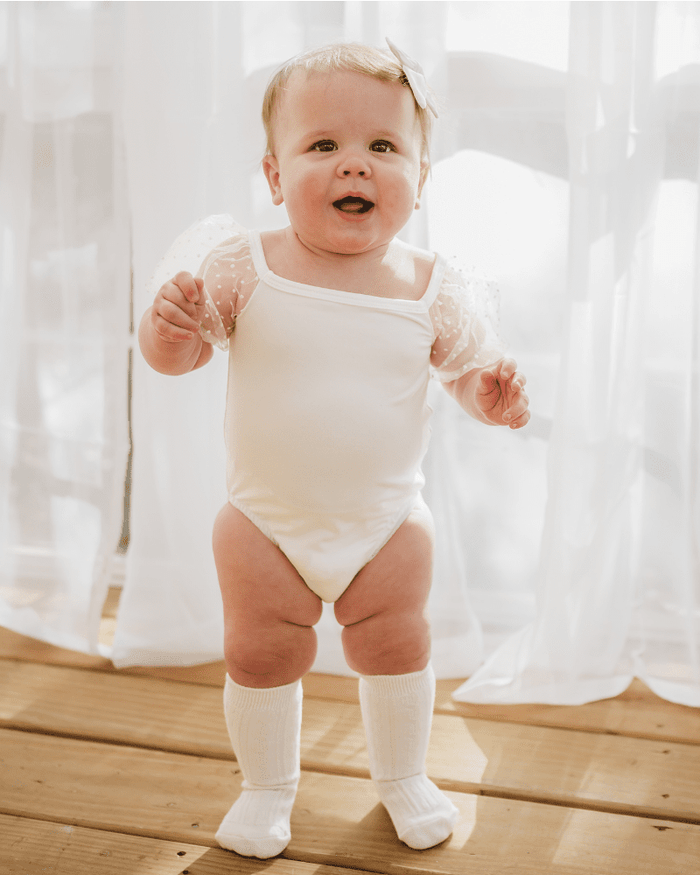 Maisie Puff Shoulder Leotard - White product_type - Bailey's Blossoms