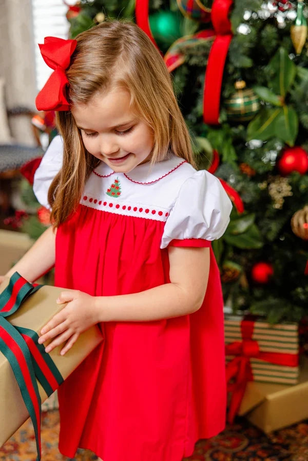 Mary Dal Dress Broadcloth Worth Avenue White Richmond Red Christmas Tree