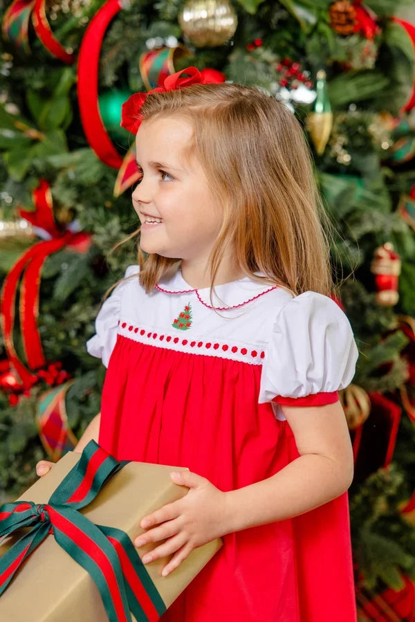 Mary Dal Dress Broadcloth Worth Avenue White Richmond Red Christmas Tree