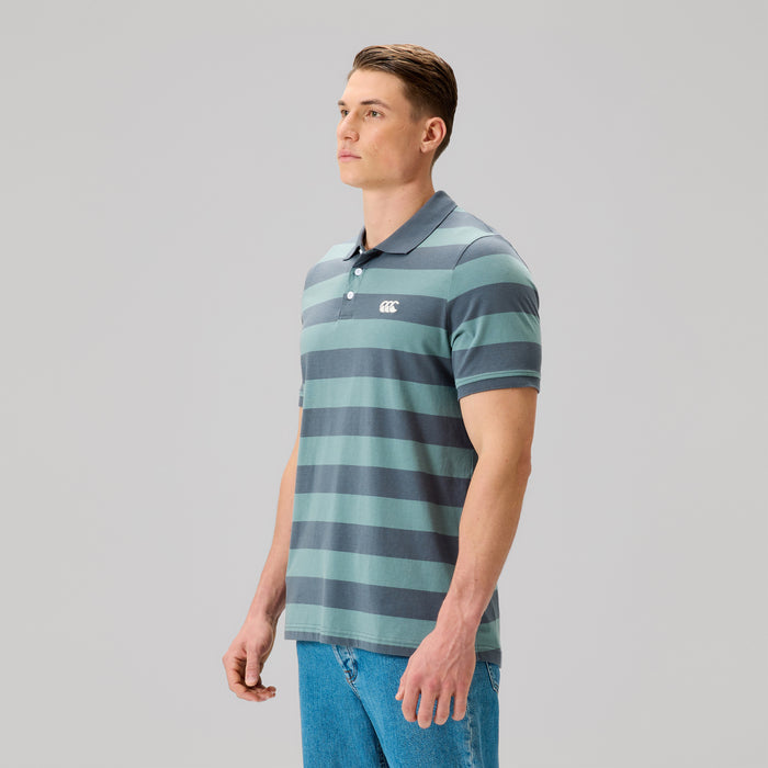 Mens Fundamentals Stripe Polo Shirt Grey