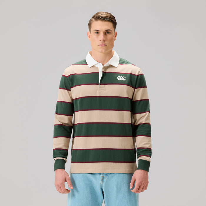 Mens Fundamentals Stripe Rugby Jersey Green
