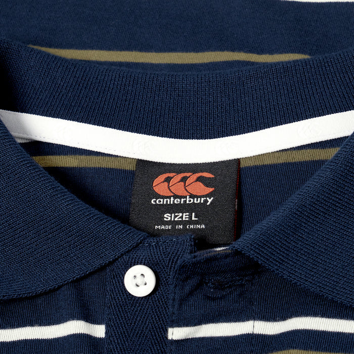 Mens Yarn Dye Stripe Polo Shirt Navy