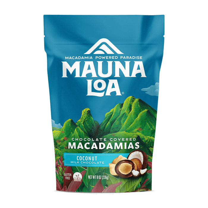MILK CHOCOLATE COCONUT COVERED MACADAMIA NUT BAG - 8OZ
