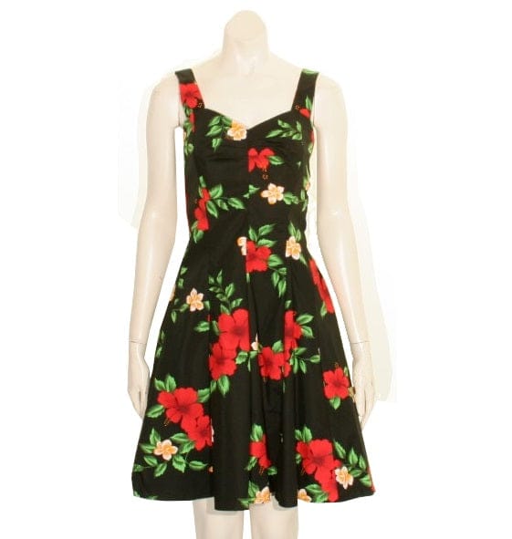 Mini Hibiscus Plumeria Sundress Black