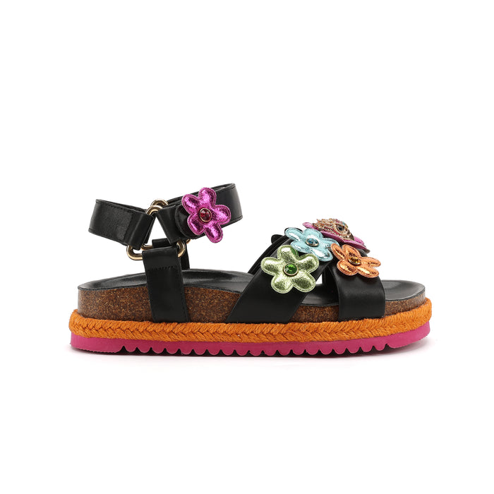 Mini Kensington Flower Sandal  - Big Kid Black Multi