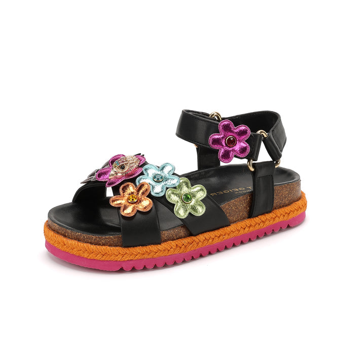 Mini Kensington Flower Sandal  - Big Kid Black Multi