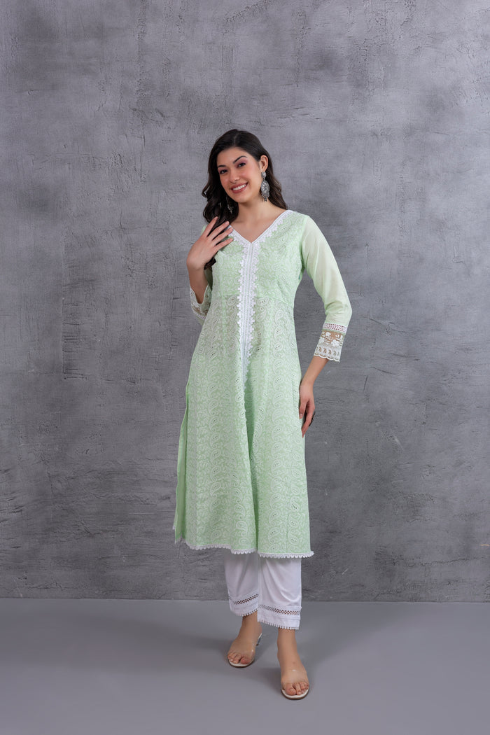 Mint Green Lucknowi Chikankari Kurta