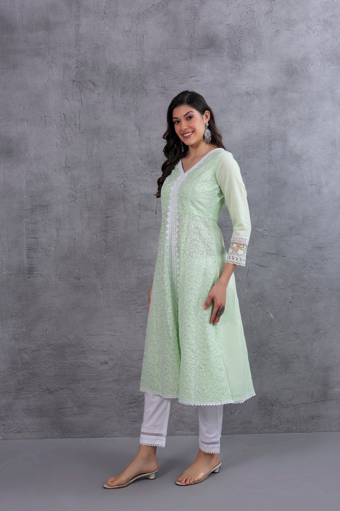 Mint Green Lucknowi Chikankari Kurta