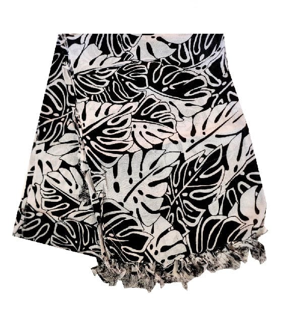 Monstera  Black  Hawaiian Print Long Sarong