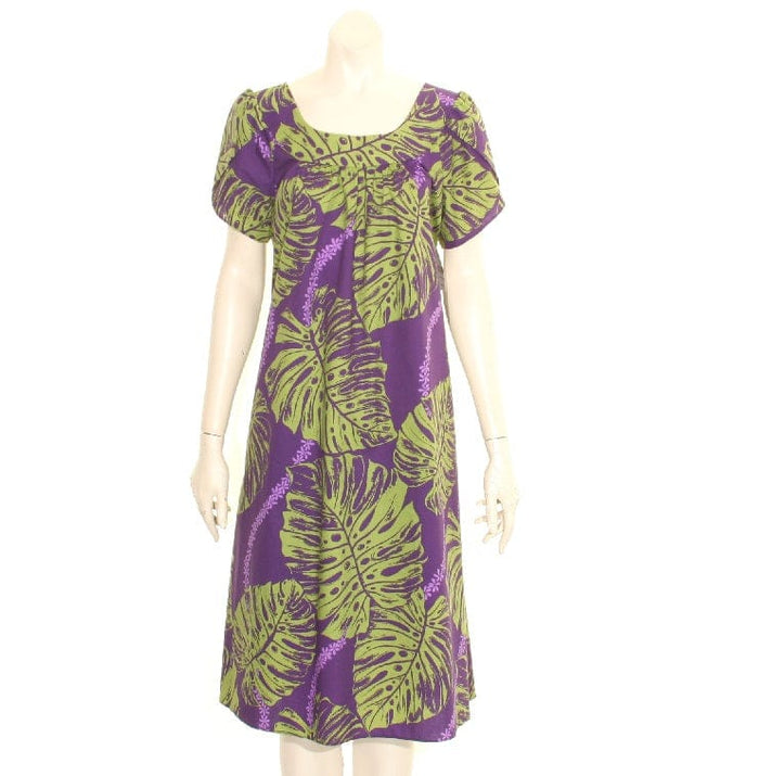 Monstera Leaf Print Tulip Sleeve Dress