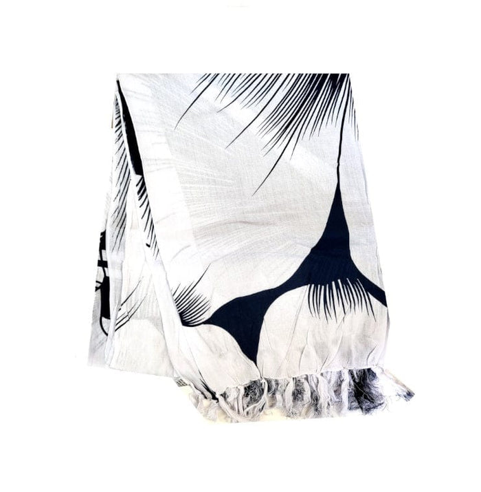 Navy Big White Hibiscus  Hawaiian Print Long Sarong