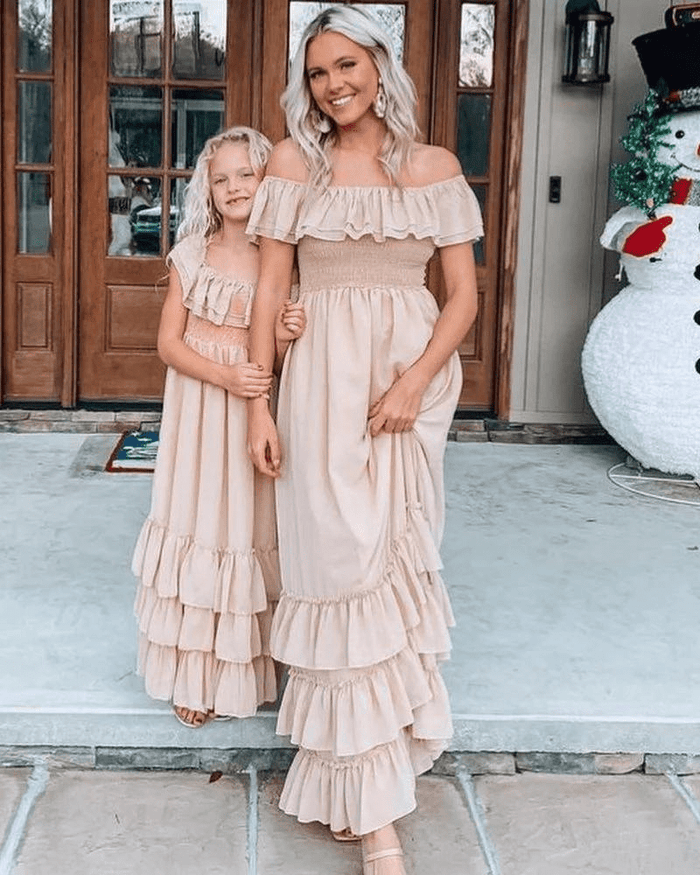Nellie Ruffle Maxi Dress - Champagne product_type - Bailey's Blossoms
