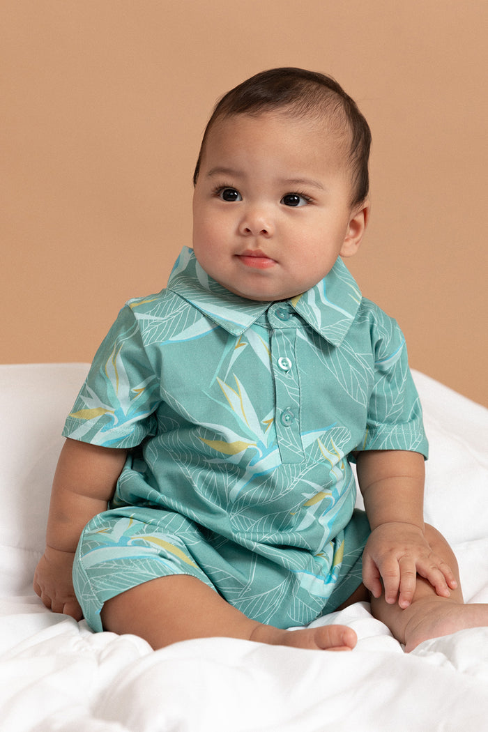 Noah Collared Onesie - Aqua Haze BOP