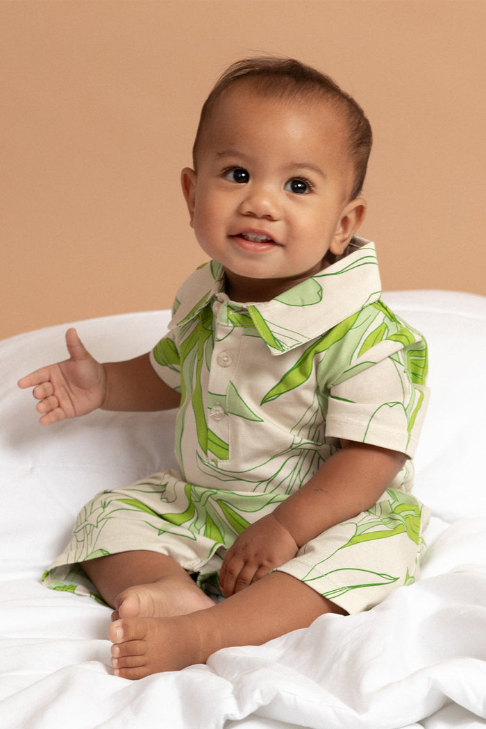 Noah Collared Onesie - Limewash Ti Leaf