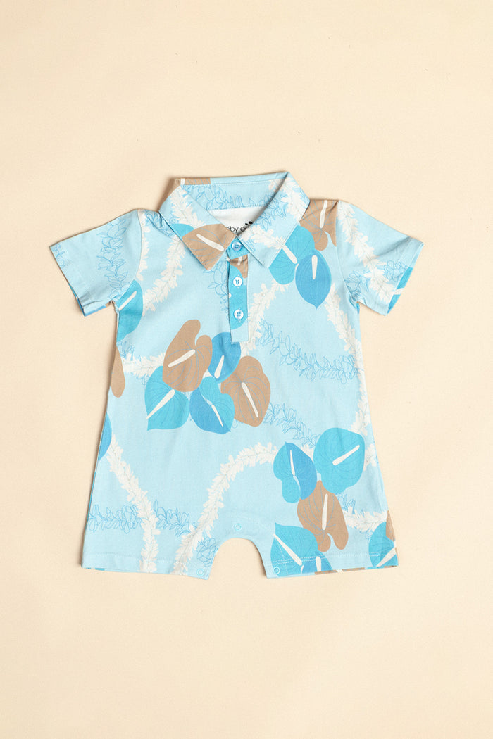 Noah Collared Onesie - Sky Woven Lei