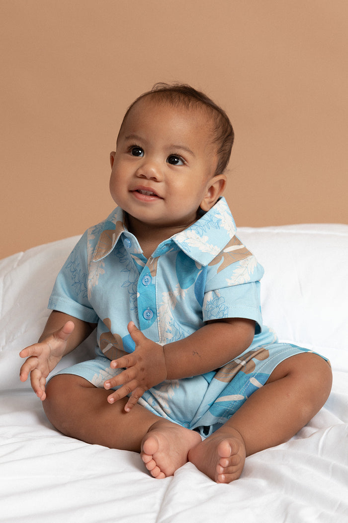 Noah Collared Onesie - Sky Woven Lei