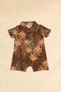 Noah Collared Onesie - Teak Ginger Bloom