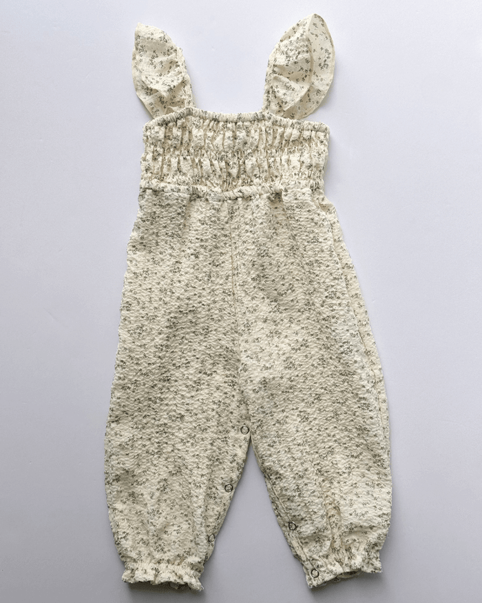 Paisley Smocked Ruffle Jumpsuit - White with Green Leaves #product_type - Bailey's Blossoms