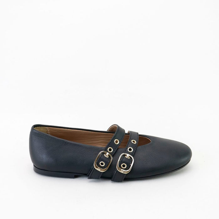 Papanatas Black Double Buckle Flat