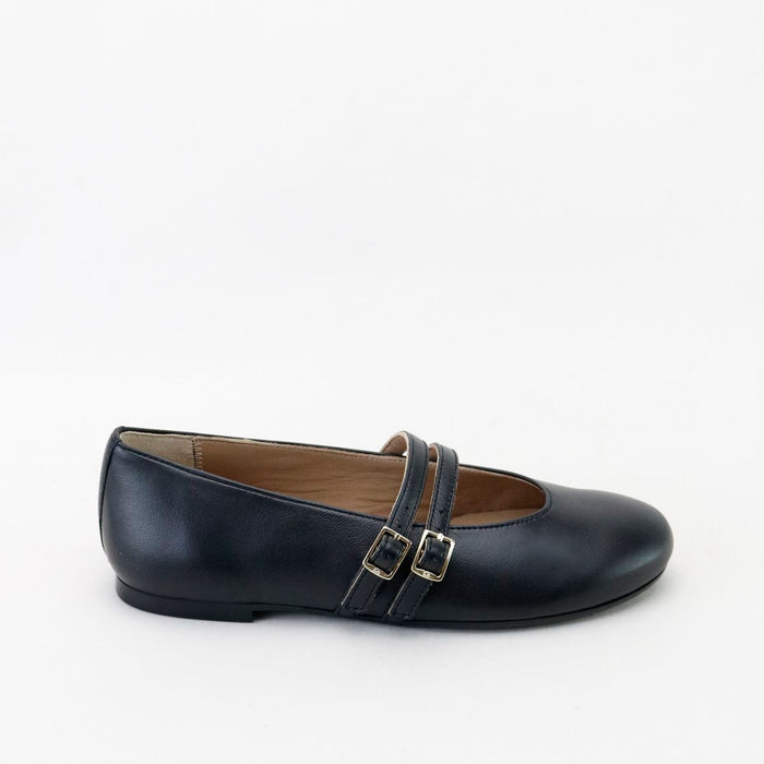 Papanatas Black Double Buckle Shimmer Flat