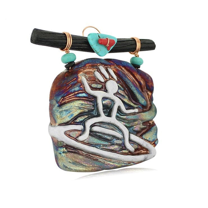 Pele’s Fire Raku Small Tile with Surfer Design