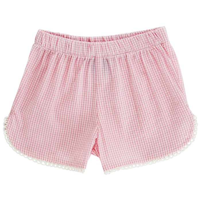 Pink Check Seersucker - Girls Short with Ruffle