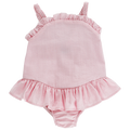 Pink Check Seersucker - One Piece Swimsuit with Ruffle