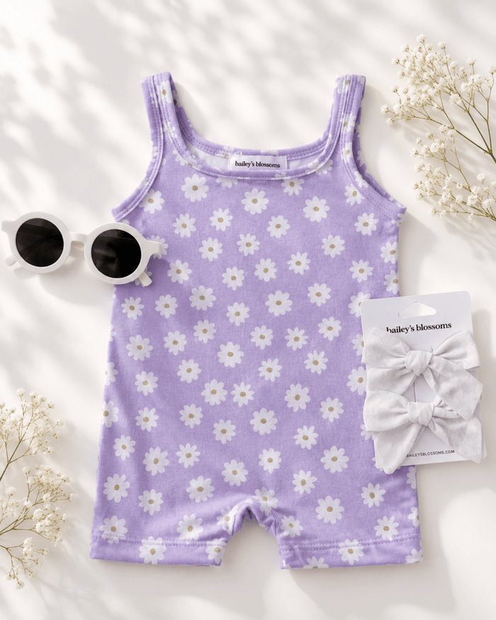 Piper Square Neck Bikeshort Romper - Lavender Bloom product_type - Bailey's Blossoms