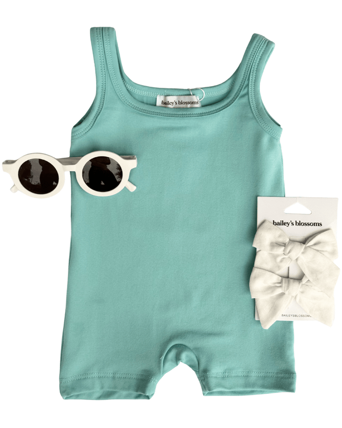 Piper Square Neck Bikeshort Romper - Mint Mist product_type - Bailey's Blossoms