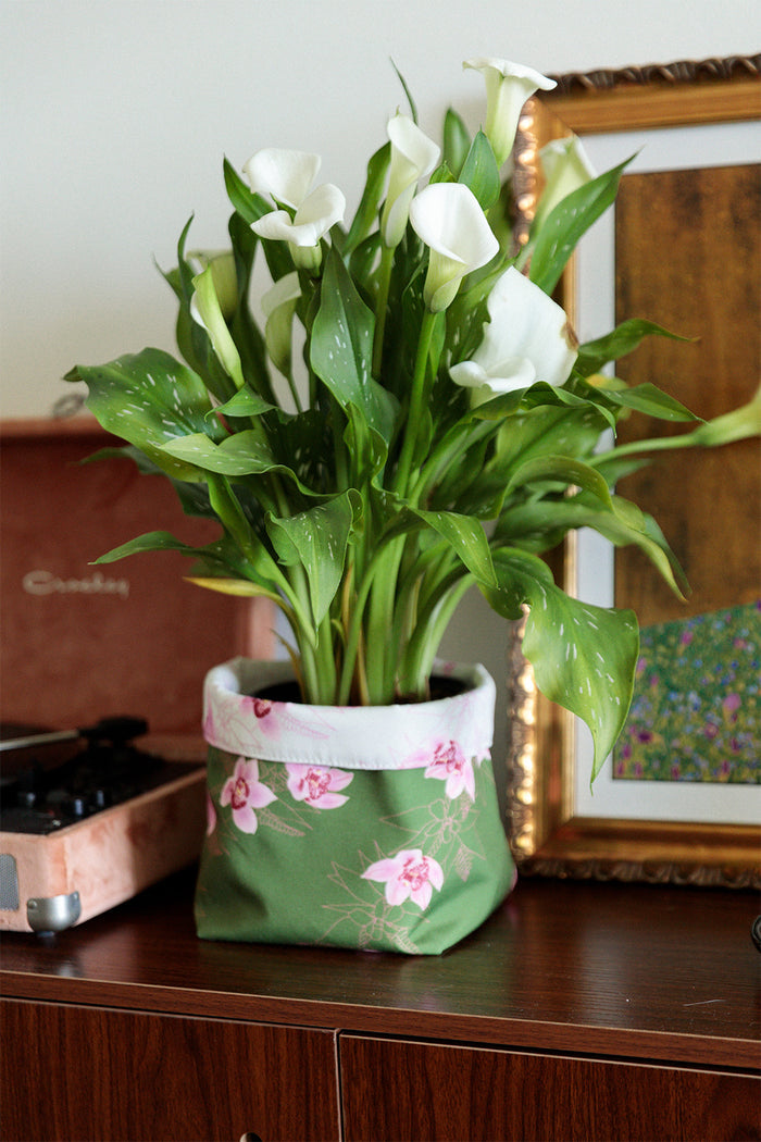 Plant Pot Cover - Ivory/Palm Cymbidium