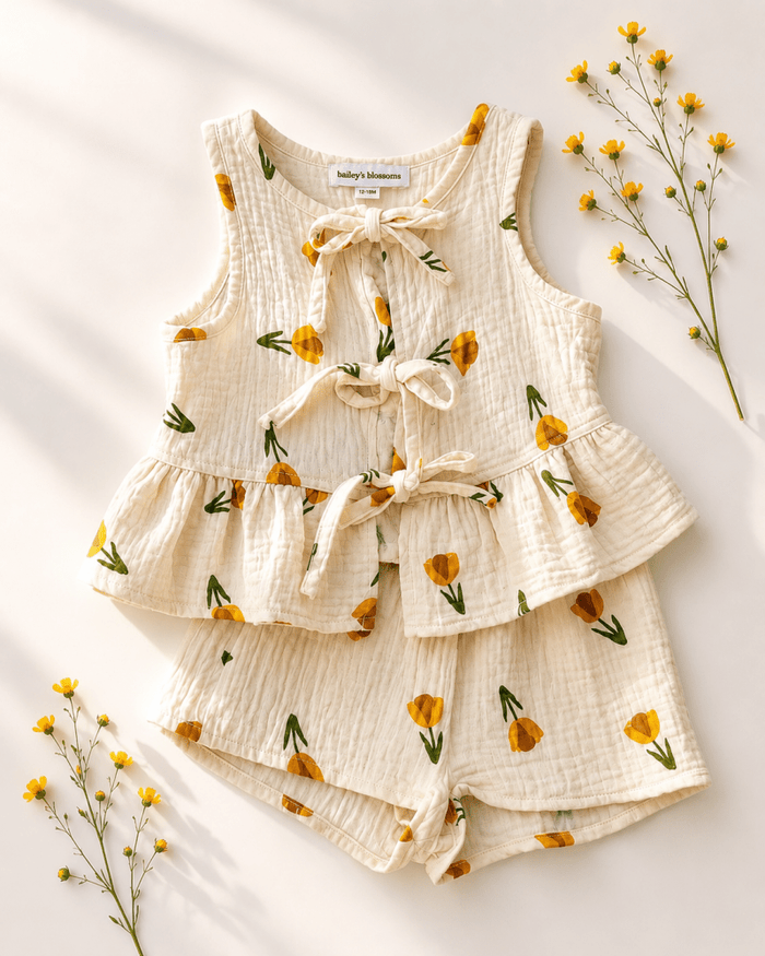 Posie Tie Front Two-Piece Set - Buttercup Bloom product_type - Bailey's Blossoms