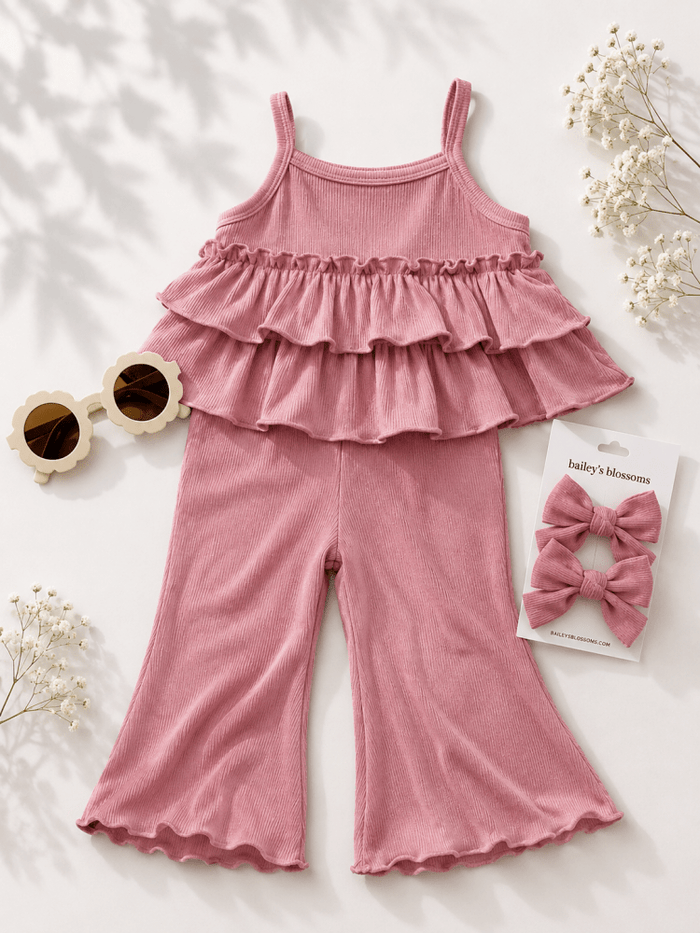 Presley Ruffle Tank Two-Piece Set - Pink product_type - Bailey's Blossoms