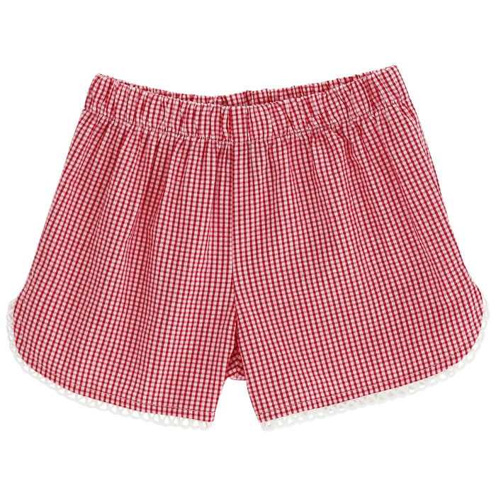 Red Check Seersucker - Girls Short with Ruffle