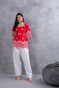 Red Chikankari Embroidered kurta