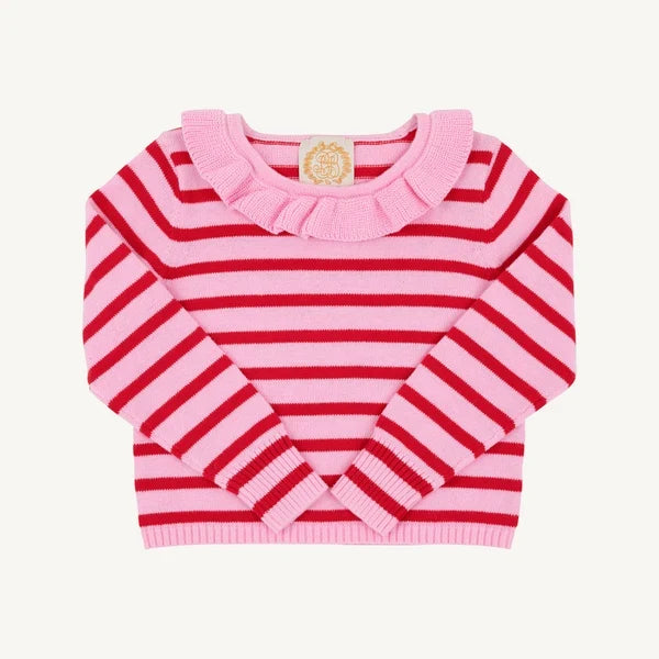 Reece Ruffle Sweater Pier Party Pink & Richmond Red Stripe