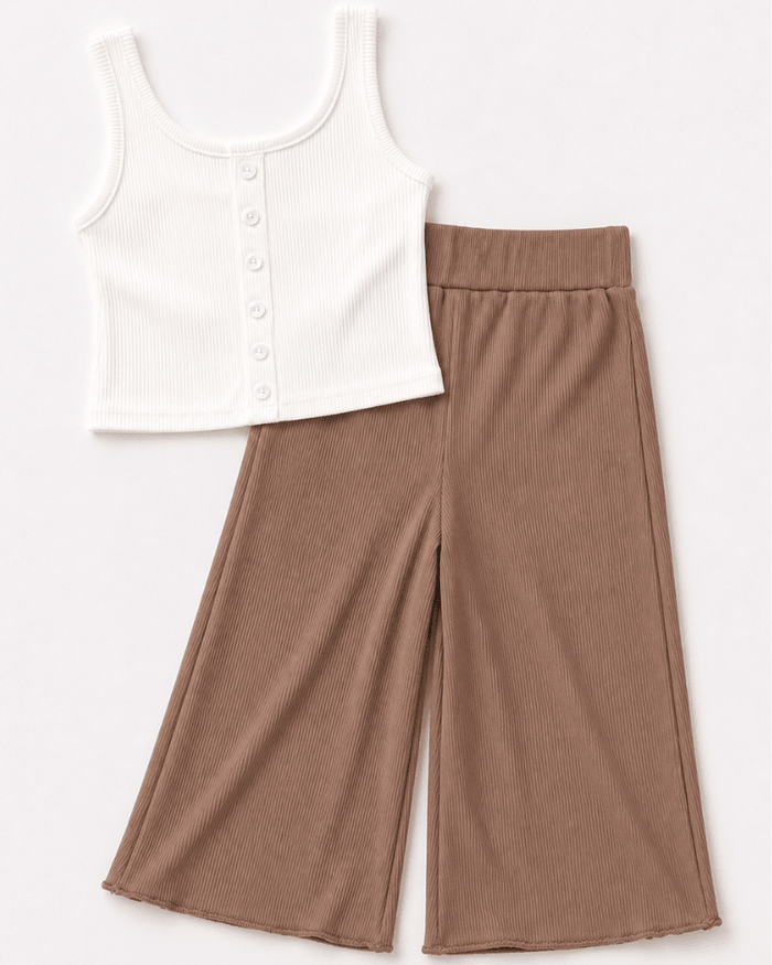 Rhea Ribbed Wide Leg Pants - Latte product_type - Bailey's Blossoms