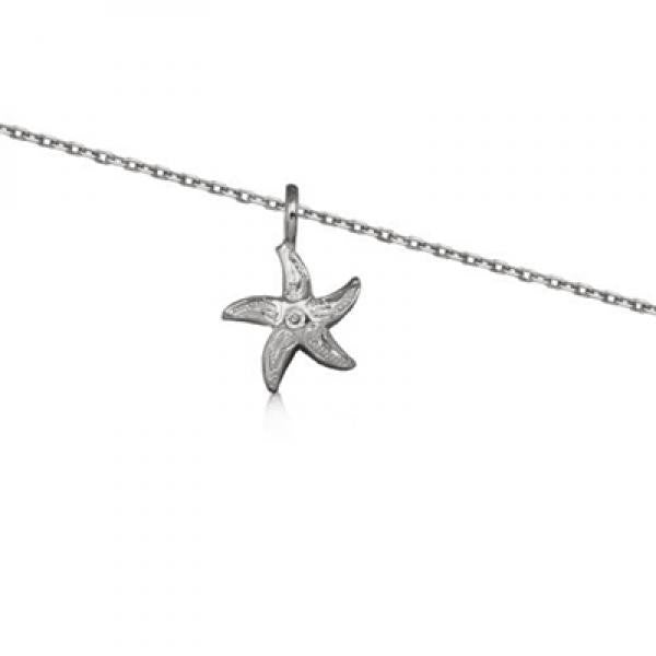 Rhodium Silver Starfish Anklet 10"