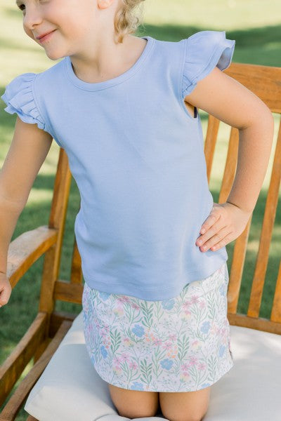 Ruffled Sleeve Tee - Light Blue