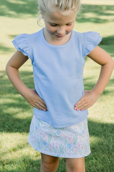 Ruffled Sleeve Tee - Light Blue