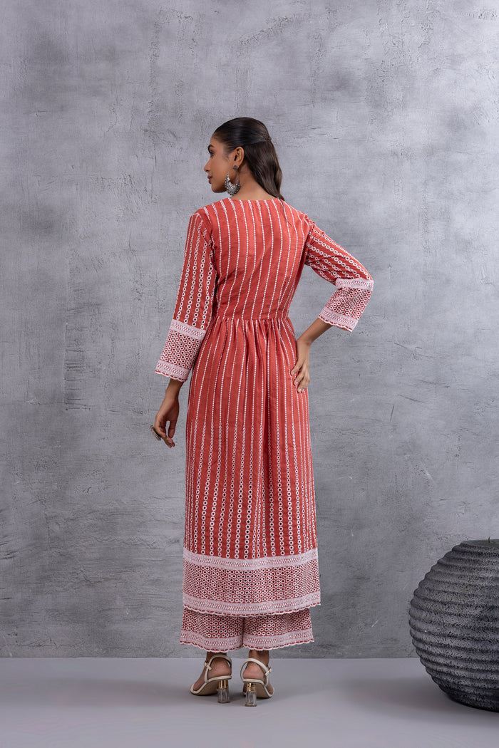 Rust Angrakha Style Chikankari Kurta set