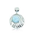 S. Silver and Larimar Circle Currents CZ Pendant - 10 mm