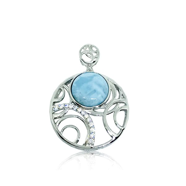S. Silver and Larimar Circle Swirls CZ Pendant - 10 mm