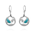 S. Silver and Larimar Dolphin Wave CZ Earrings - 1.25 in.