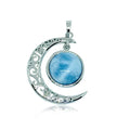 S. Silver and Larimar Sun + Moon Pendant - 10 mm